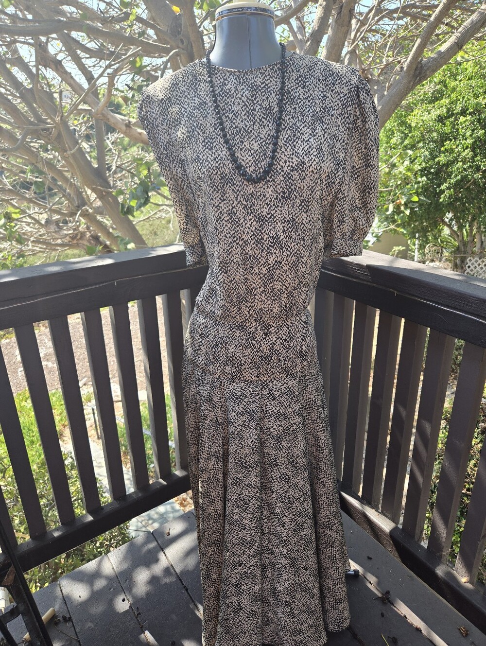 Women's Black and Cream Maxi Dress - Classic Printed Silhouette